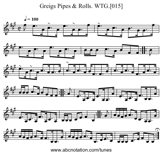 Greigs Pipes & Rolls. WTG.[015] - staff notation