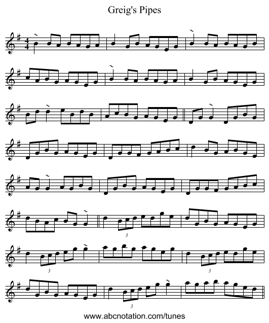 Greig's Pipes - staff notation