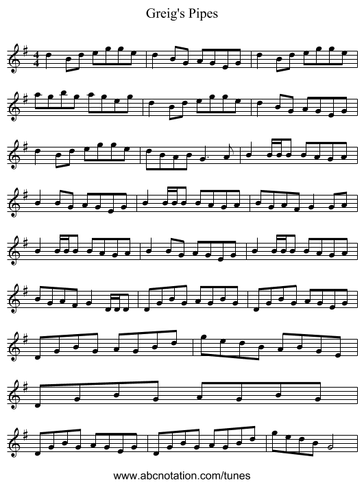Greig's Pipes - staff notation