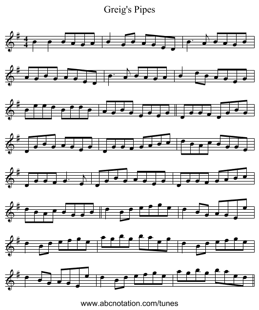Greig's Pipes - staff notation