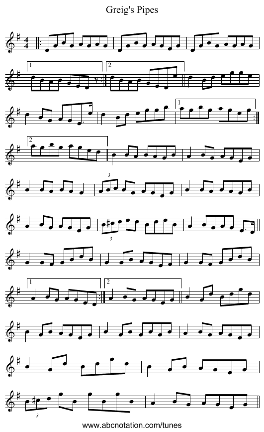 Greig's Pipes - staff notation