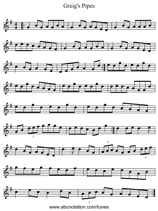 Greig's Pipes - staff notation
