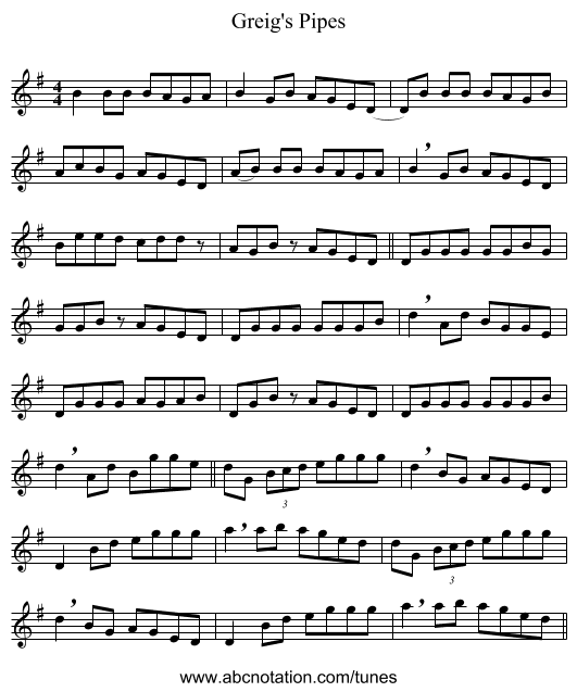 Greig's Pipes - staff notation
