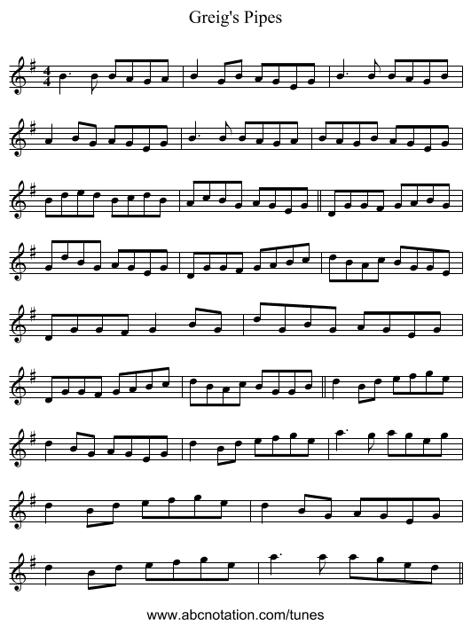 Greig's Pipes - staff notation