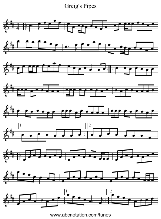 Greig's Pipes - staff notation