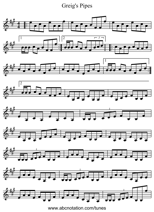 Greig's Pipes - staff notation