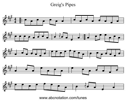 Greig's Pipes - staff notation