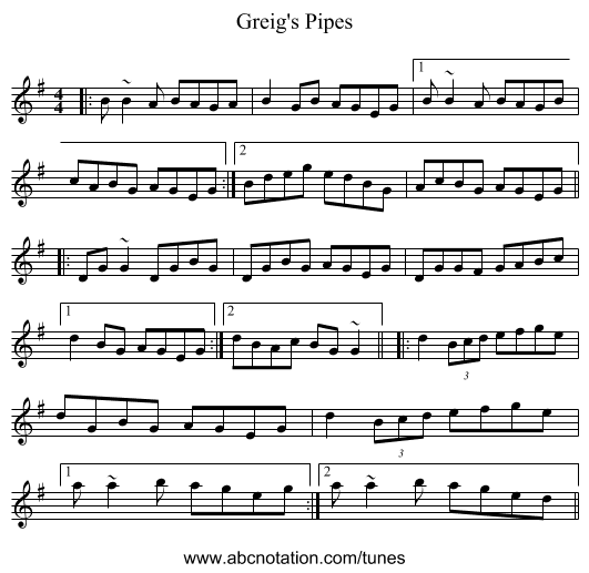 Greig's Pipes - staff notation