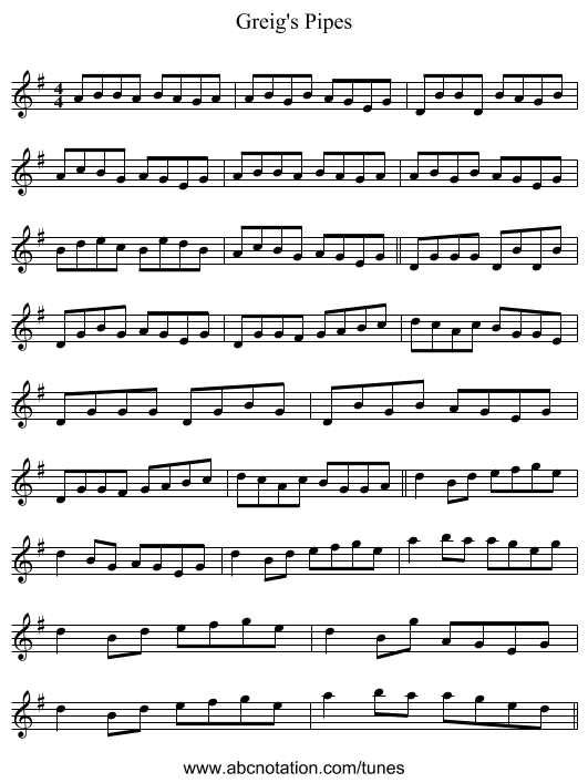 Greig's Pipes - staff notation