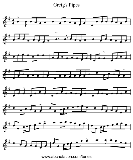 Greig's Pipes - staff notation