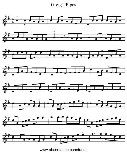 Greig's Pipes - staff notation