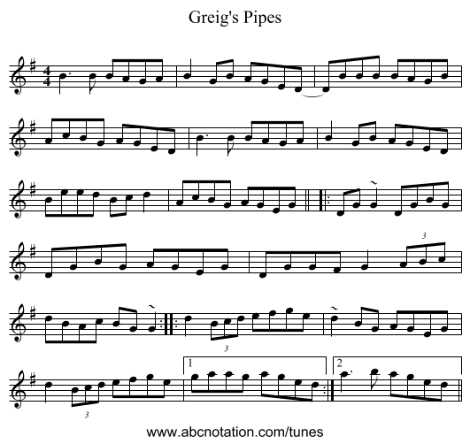 Greig's Pipes - staff notation
