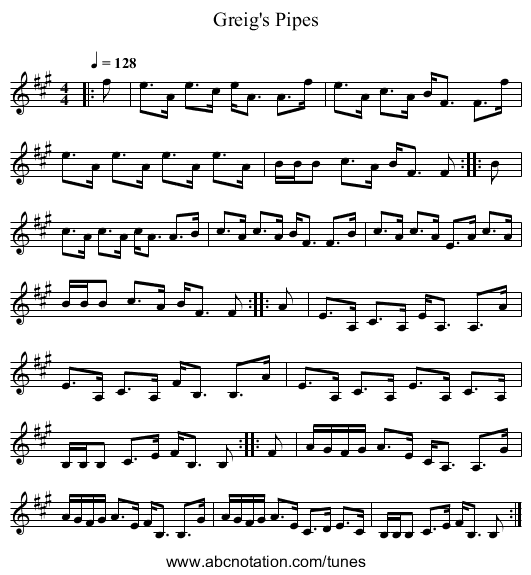 Greig's Pipes - staff notation