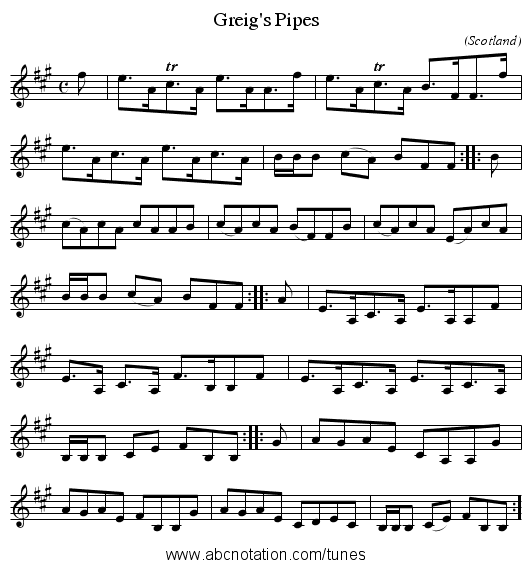 Greig's Pipes - staff notation
