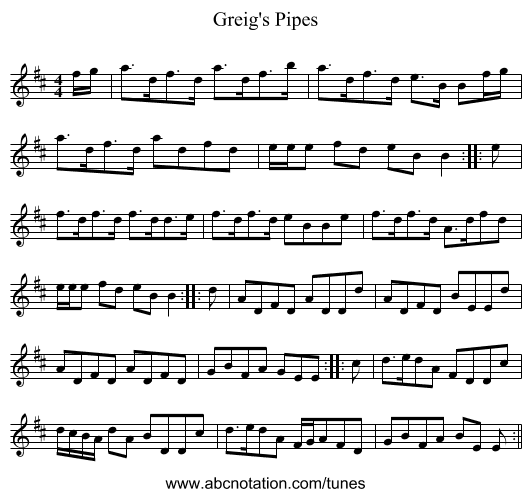 Greig's Pipes - staff notation