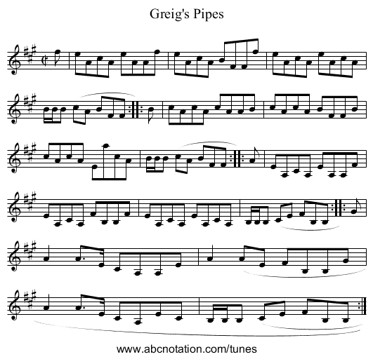 Greig's Pipes - staff notation