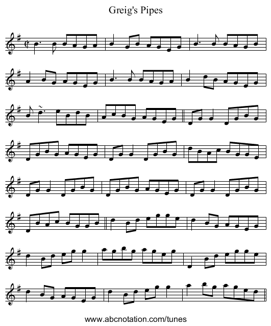 Greig's Pipes - staff notation