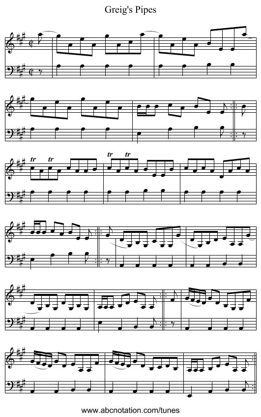 Greig's Pipes - staff notation