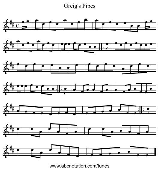 Greig's Pipes - staff notation