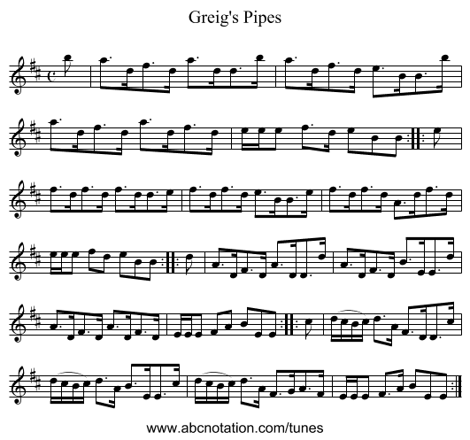 Greig's Pipes - staff notation
