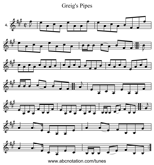 Greig's Pipes - staff notation