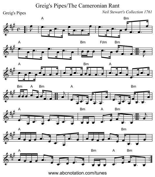 Greig's Pipes/The Cameronian Rant - staff notation