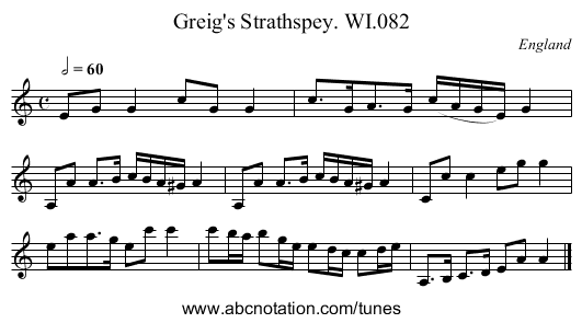 Greig's Strathspey. WI.082 - staff notation