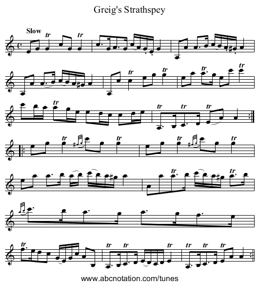 Greig's Strathspey - staff notation