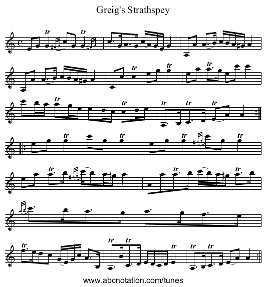 Greig's Strathspey - staff notation