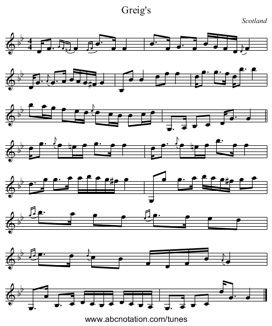 Greig's - staff notation