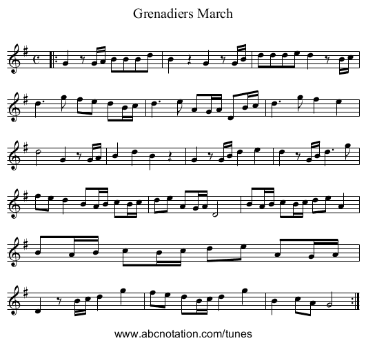 Grenadiers March - staff notation