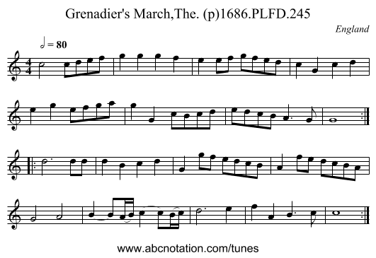Grenadier's March,The. (p)1686.PLFD.245 - staff notation