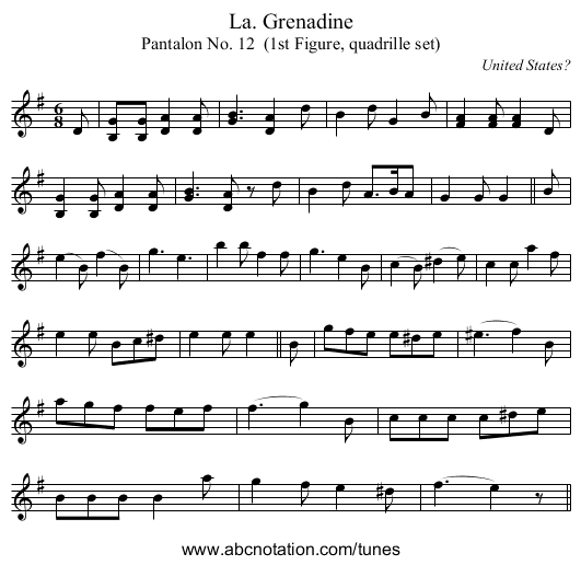Grenadine, La. - staff notation