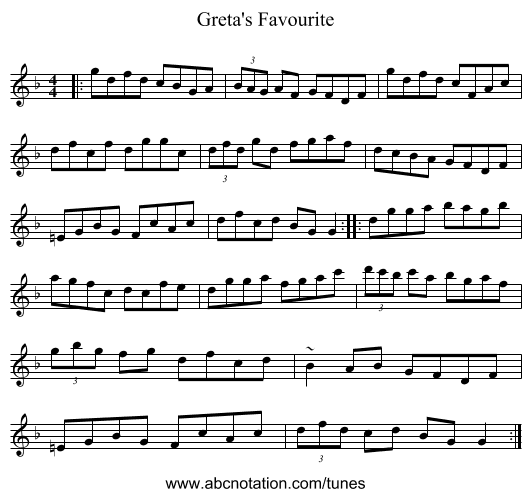 Greta's Favourite - staff notation