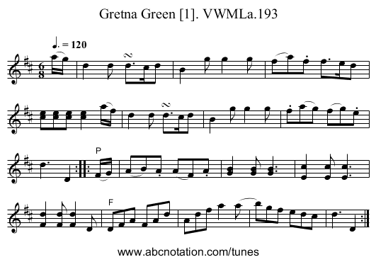 Gretna Green [1]. VWMLa.193 - staff notation