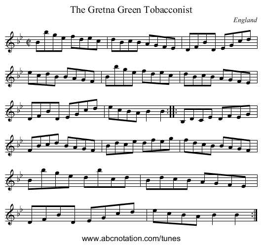 Gretna Green Tobacconist, The - staff notation