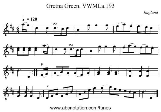 Gretna Green. VWMLa.193 - staff notation