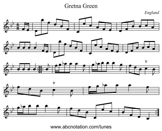 Gretna Green - staff notation