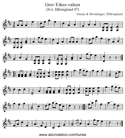 Grev Erkes-valsen - staff notation