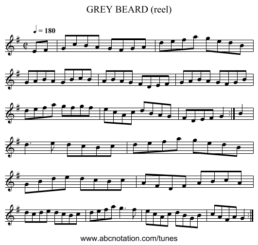 GREY BEARD (reel) - staff notation