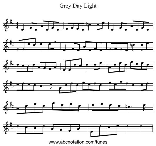 Grey Day Light - staff notation