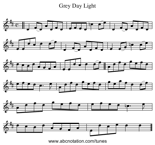 Grey Day Light - staff notation