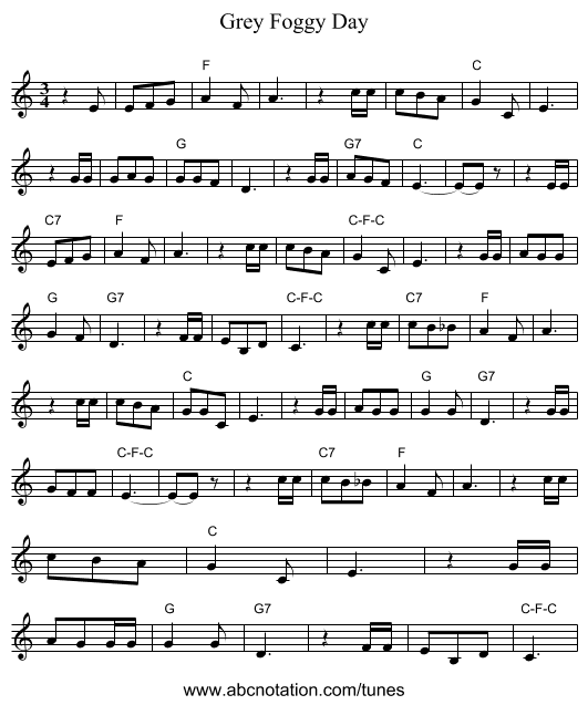 Grey Foggy Day - staff notation