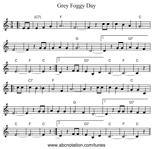 Grey Foggy Day - staff notation