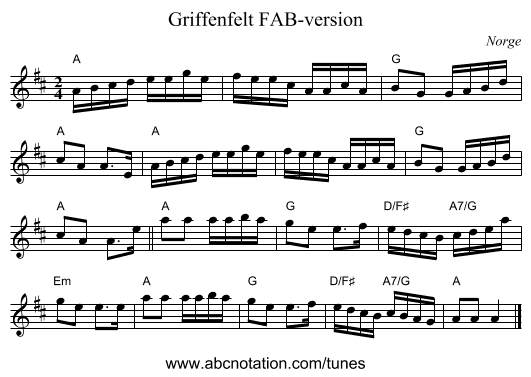 Griffenfelt FAB-version - staff notation
