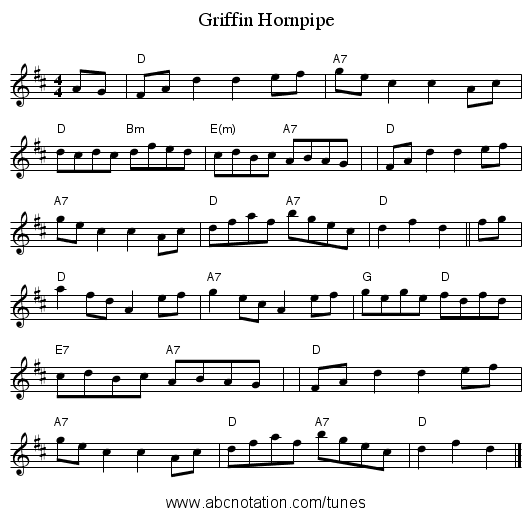 Griffin Hornpipe - staff notation