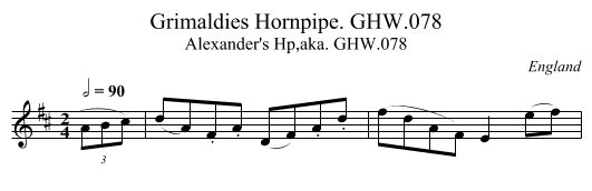 Grimaldies Hornpipe. GHW.078 - staff notation