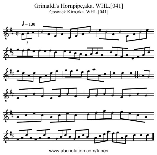Grimaldi's Hornpipe,aka. WHL.[041] - staff notation