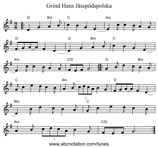 Grind Hans Jässpôdspolska - staff notation