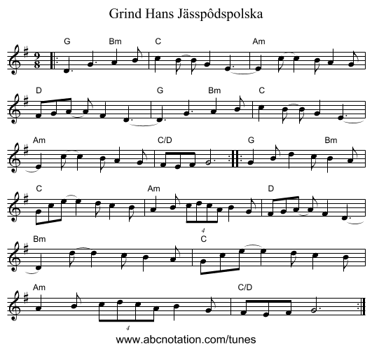 Grind Hans Jässpôdspolska - staff notation